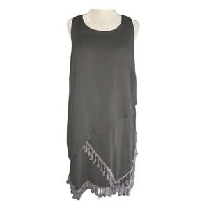Maya Negri Sleeveless Shift Handkerchief Dress With Tassel Hem Detail Gray Sz S